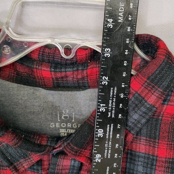 George Men’s 3XL Red & Black Plaid Flannel Button-Up Shirt – Big & Tall - Picture 6 of 7